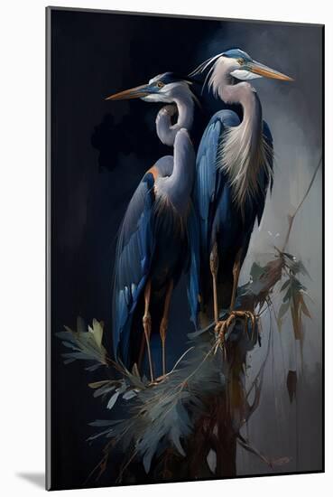 Two Great Blue Herons-Vivienne Dupont-Mounted Art Print