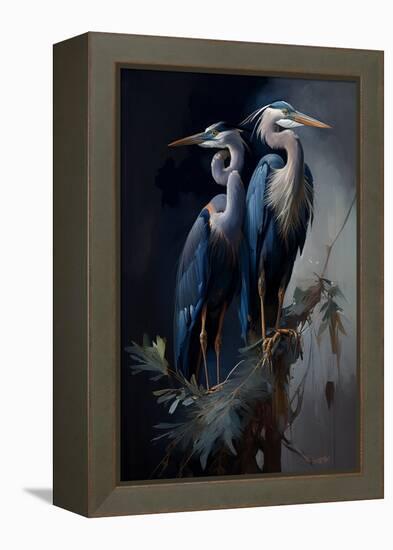 Two Great Blue Herons-Vivienne Dupont-Framed Stretched Canvas