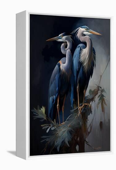 Two Great Blue Herons-Vivienne Dupont-Framed Stretched Canvas