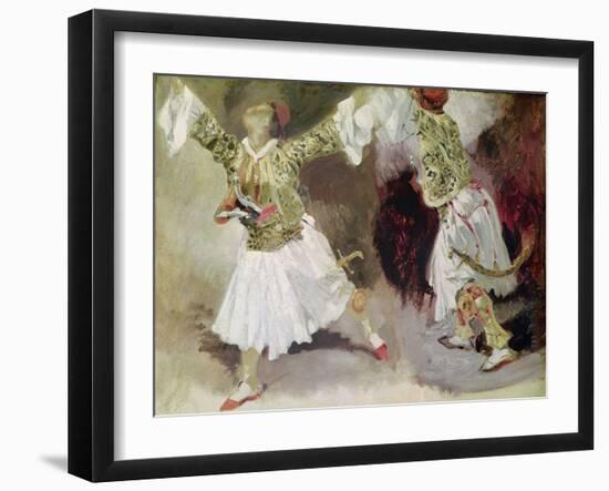 Two Greek Soldiers Dancing (Study of Soliote Dress)-Eugene Delacroix-Framed Giclee Print