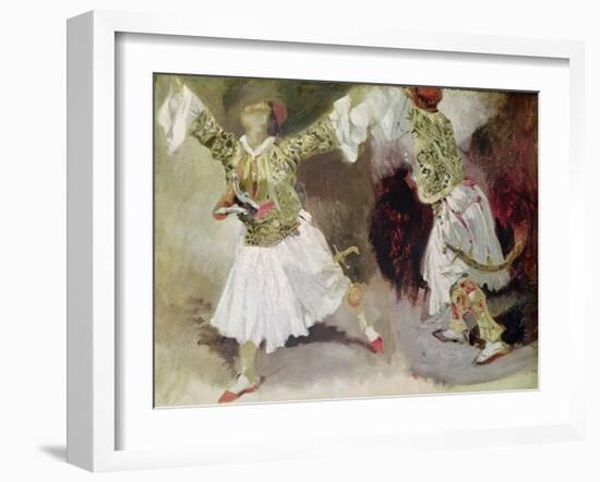 Two Greek Soldiers Dancing (Study of Soliote Dress)-Eugene Delacroix-Framed Giclee Print