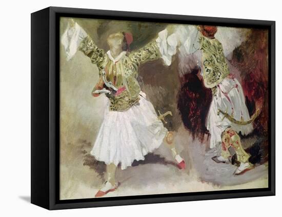 Two Greek Soldiers Dancing (Study of Soliote Dress)-Eugene Delacroix-Framed Premier Image Canvas