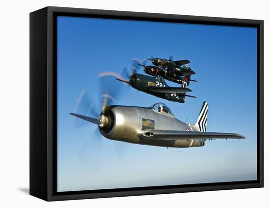 Two Grumman F8F Bearcats and Two F7F Tigercats Fly in Formation-Stocktrek Images-Framed Premier Image Canvas