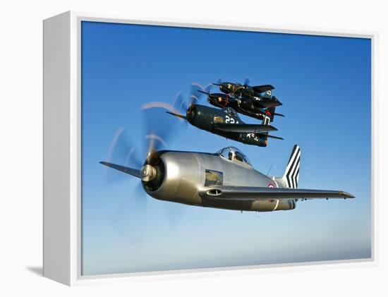 Two Grumman F8F Bearcats and Two F7F Tigercats Fly in Formation-Stocktrek Images-Framed Premier Image Canvas