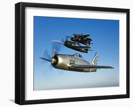 Two Grumman F8F Bearcats and Two F7F Tigercats Fly in Formation-Stocktrek Images-Framed Photographic Print