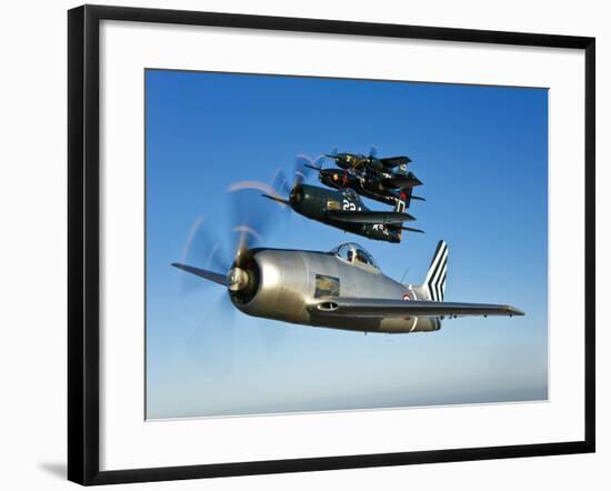 Two Grumman F8F Bearcats and Two F7F Tigercats Fly in Formation-Stocktrek Images-Framed Photographic Print