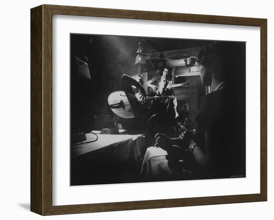 Two Guitarists and Vocalist Entertaining at Club Chez Genevieve-Gjon Mili-Framed Photographic Print