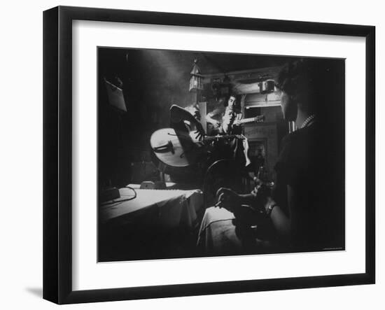 Two Guitarists and Vocalist Entertaining at Club Chez Genevieve-Gjon Mili-Framed Photographic Print