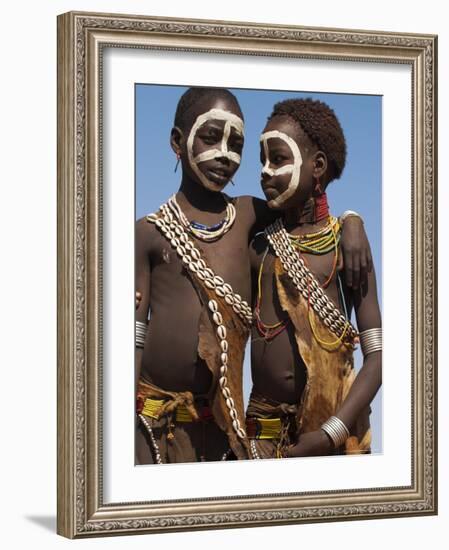 Two Hamer Girls Wearing Traditional Goat Skin Dress Decorated with Cowie Shells, Turmi, Ethiopia-Jane Sweeney-Framed Photographic Print