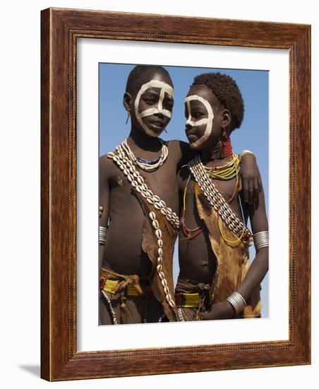 Two Hamer Girls Wearing Traditional Goat Skin Dress Decorated with Cowie Shells, Turmi, Ethiopia-Jane Sweeney-Framed Photographic Print