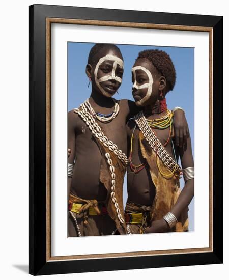 Two Hamer Girls Wearing Traditional Goat Skin Dress Decorated with Cowie Shells, Turmi, Ethiopia-Jane Sweeney-Framed Photographic Print