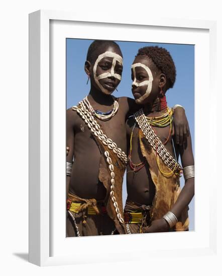 Two Hamer Girls Wearing Traditional Goat Skin Dress Decorated with Cowie Shells, Turmi, Ethiopia-Jane Sweeney-Framed Photographic Print