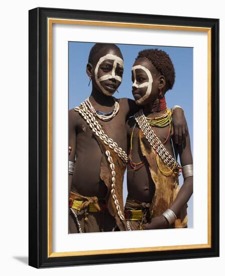 Two Hamer Girls Wearing Traditional Goat Skin Dress Decorated with Cowie Shells, Turmi, Ethiopia-Jane Sweeney-Framed Photographic Print