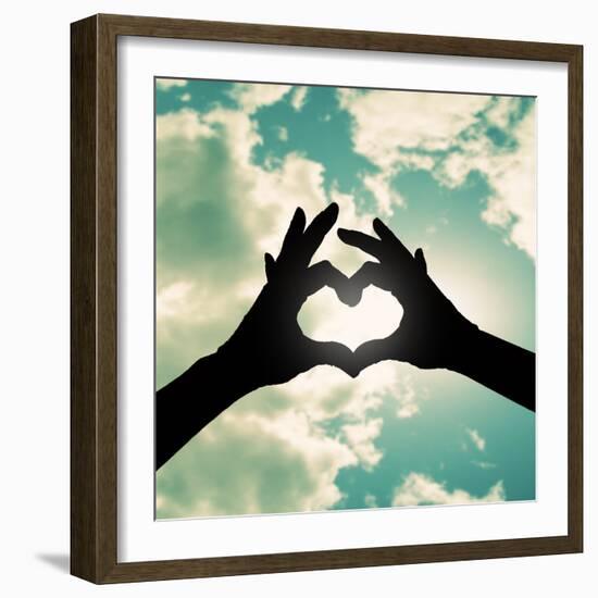 Two Hands Making a Heart Shape in the Sky Cross Processed-graphicphoto-Framed Photographic Print