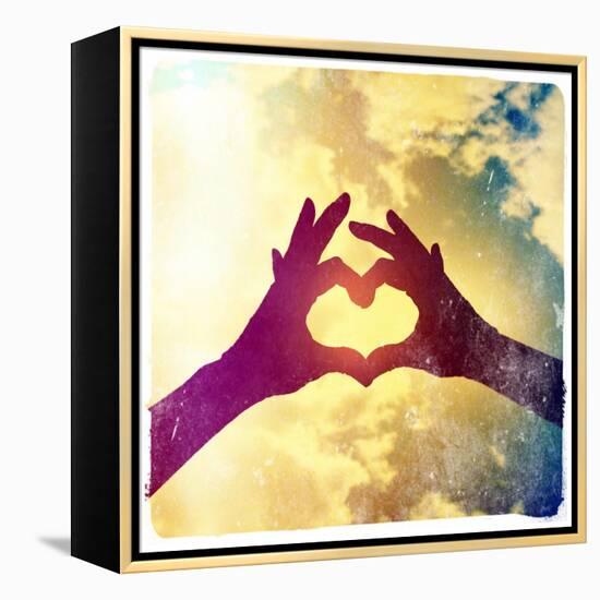 Two Hands Making a Heart Shape in the Sky-graphicphoto-Framed Premier Image Canvas