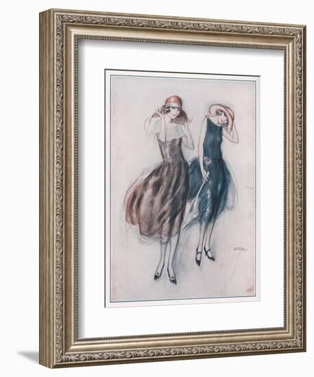 Two Happy Flappers Wear Soft Wide Brimmed Hats and Gathered Skirts That Catch the Breeze-Wilton Williams-Framed Art Print