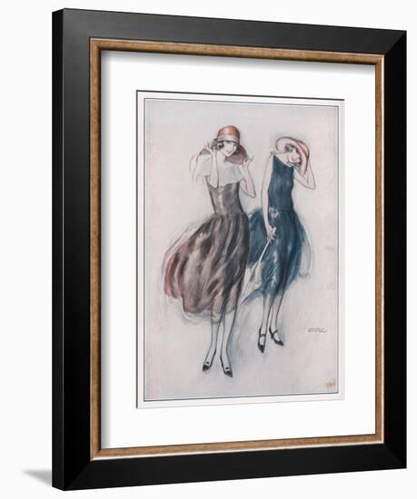 Two Happy Flappers Wear Soft Wide Brimmed Hats and Gathered Skirts That Catch the Breeze-Wilton Williams-Framed Art Print