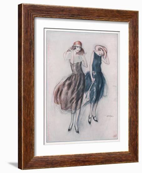 Two Happy Flappers Wear Soft Wide Brimmed Hats and Gathered Skirts That Catch the Breeze-Wilton Williams-Framed Art Print