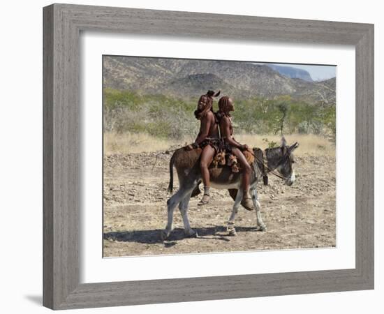 Two Happy Himba Girls Ride a Donkey to Market, Namibia-Nigel Pavitt-Framed Photographic Print