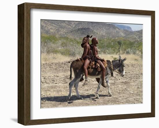 Two Happy Himba Girls Ride a Donkey to Market, Namibia-Nigel Pavitt-Framed Photographic Print