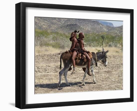 Two Happy Himba Girls Ride a Donkey to Market, Namibia-Nigel Pavitt-Framed Photographic Print