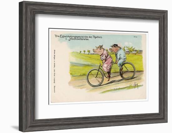 Two Happy Pigs Out for a Ride on their Tandem Bicycle-null-Framed Photographic Print