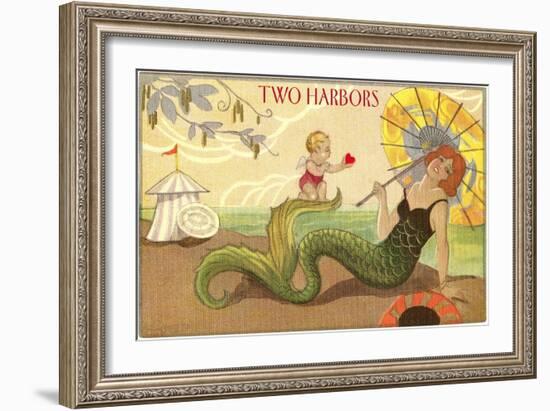 Two Harbors, Mermaid and Cupid-null-Framed Art Print