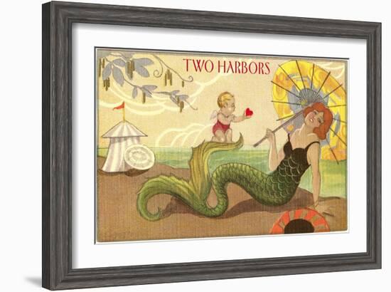 Two Harbors, Mermaid and Cupid-null-Framed Art Print