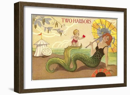 Two Harbors, Mermaid and Cupid-null-Framed Art Print