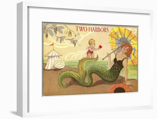 Two Harbors, Mermaid and Cupid-null-Framed Art Print