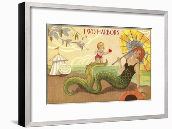 Two Harbors, Mermaid and Cupid-null-Framed Art Print