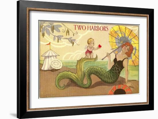 Two Harbors, Mermaid and Cupid-null-Framed Art Print