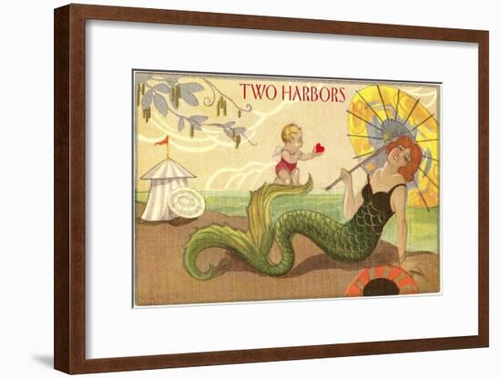 Two Harbors, Mermaid and Cupid-null-Framed Art Print