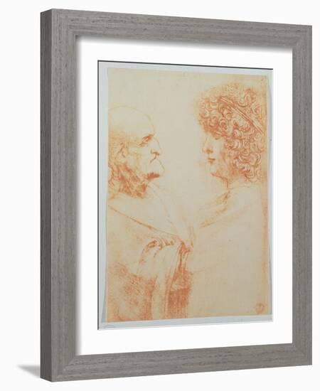 Two Heads in Profile, c.1500-Leonardo da Vinci-Framed Giclee Print