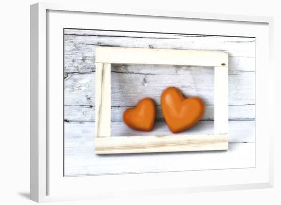 Two Hearts Made of Stone in Picture Frame-Uwe Merkel-Framed Photographic Print