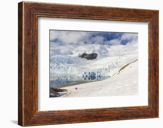 Two Hikers Surrounded by Ice-Capped Mountains and Glaciers in Neko Harbor, Polar Regions-Michael Nolan-Framed Photographic Print