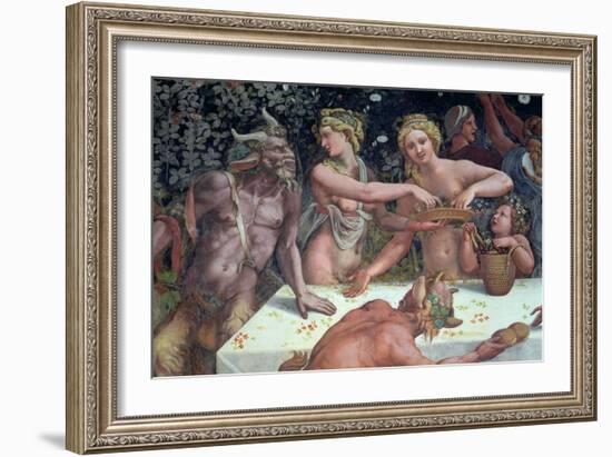 Two Horae Scattering Flowers, Banquet Celebrates Marriage: Cupid and Psyche, c.1528-Giulio Romano-Framed Giclee Print