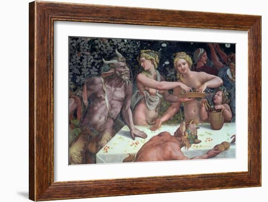 Two Horae Scattering Flowers, Banquet Celebrates Marriage: Cupid and Psyche, c.1528-Giulio Romano-Framed Giclee Print