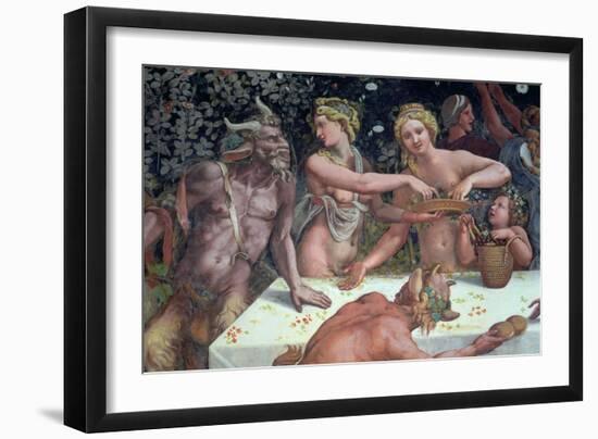 Two Horae Scattering Flowers, Banquet Celebrates Marriage: Cupid and Psyche, c.1528-Giulio Romano-Framed Giclee Print
