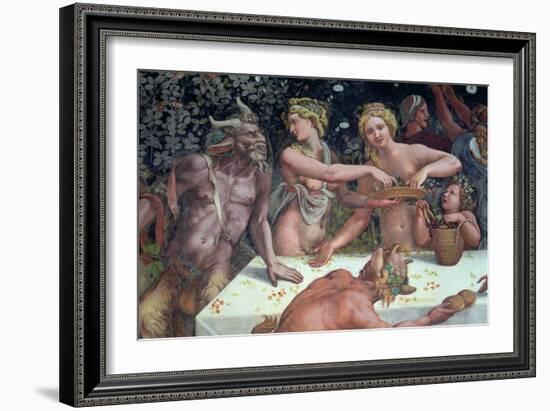 Two Horae Scattering Flowers, Banquet Celebrates Marriage: Cupid and Psyche, c.1528-Giulio Romano-Framed Giclee Print