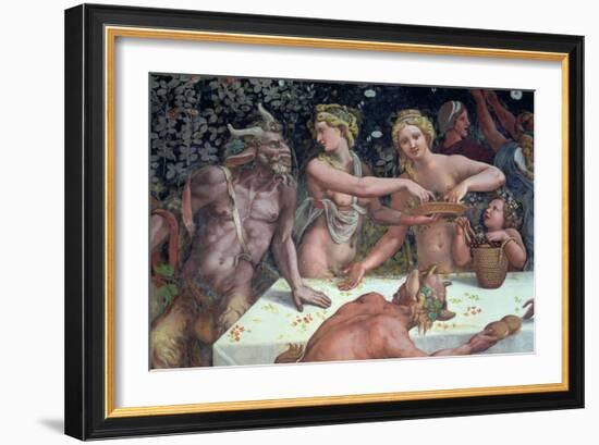 Two Horae Scattering Flowers, Banquet Celebrates Marriage: Cupid and Psyche, c.1528-Giulio Romano-Framed Giclee Print