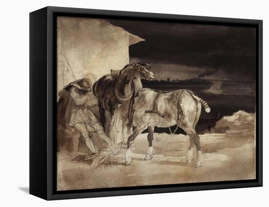 Two Horses and a Sleeping Groom, C.1822-1823-Théodore Géricault-Framed Premier Image Canvas