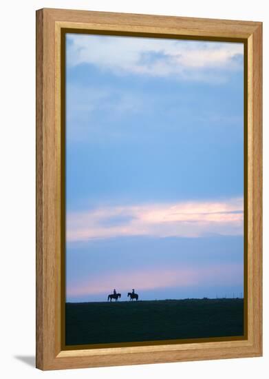 Two Horses and the Riders, Flint Hills, Kansas, United States of America, North America-Bhaskar Krishnamurthy-Framed Premier Image Canvas