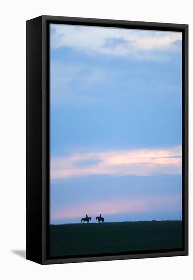 Two Horses and the Riders, Flint Hills, Kansas, United States of America, North America-Bhaskar Krishnamurthy-Framed Premier Image Canvas