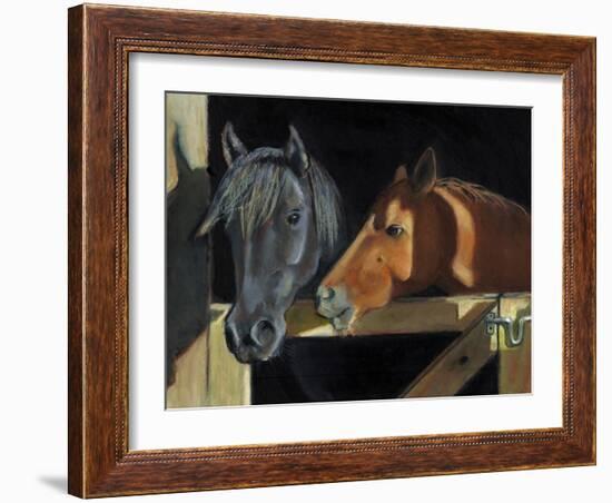 Two Horses At The Stall Gate-joylos-Framed Art Print