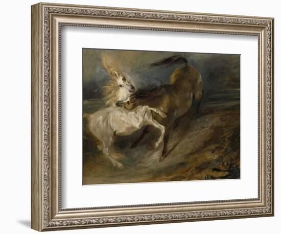 Two Horses Fighting in a Stormy Landscape, C.1828 (Oil on Canvas)-Ferdinand Victor Eugene Delacroix-Framed Giclee Print