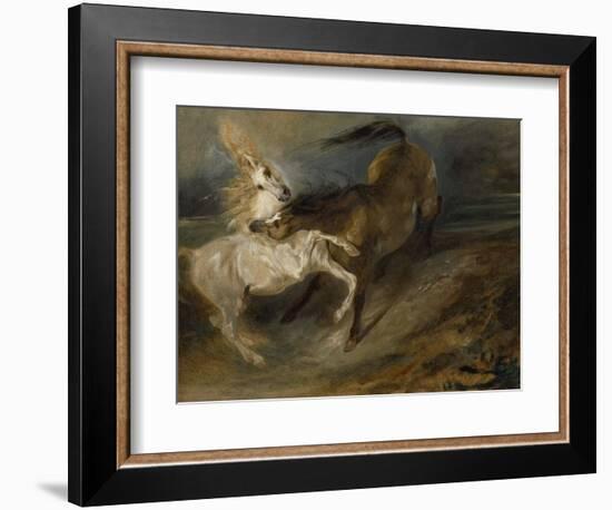 Two Horses Fighting in a Stormy Landscape, C.1828 (Oil on Canvas)-Ferdinand Victor Eugene Delacroix-Framed Giclee Print