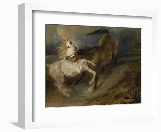 Two Horses Fighting in a Stormy Landscape, C.1828 (Oil on Canvas)-Ferdinand Victor Eugene Delacroix-Framed Giclee Print