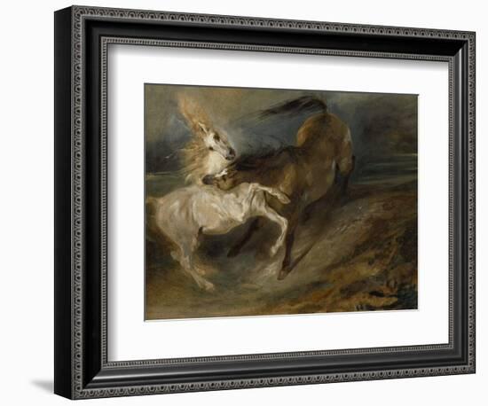 Two Horses Fighting in a Stormy Landscape, C.1828 (Oil on Canvas)-Ferdinand Victor Eugene Delacroix-Framed Giclee Print