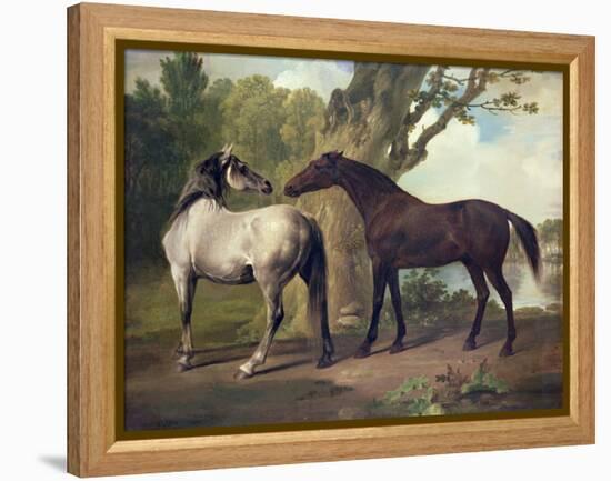 Two Horses in a Landscape-George Stubbs-Framed Premier Image Canvas